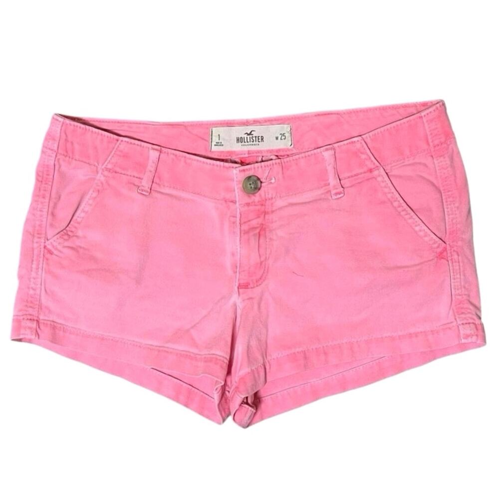 Y2K Hollister Neon Coral Pink Low Rise Shorty Shorts Size 1 Beach Surfer Girl